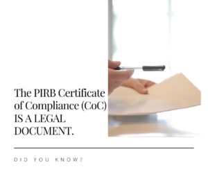 PIRB Certificate of Compliance document