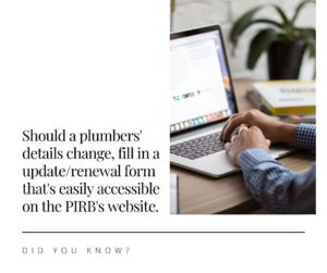 PIRB plumbers details update/renewal form
