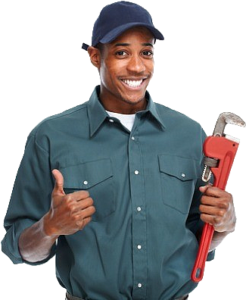 Black man Plumber holding Pipe Wrench